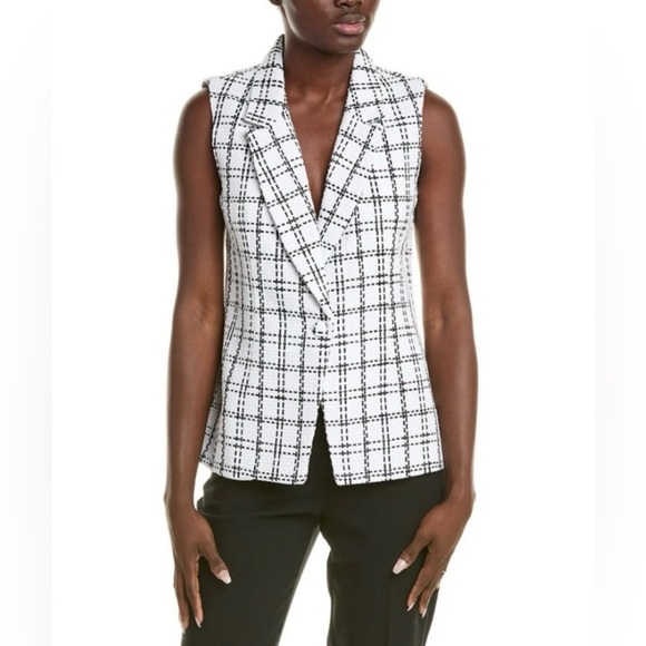 Nanette Lepore Black & White Woven Tweed Plaid One Button Blazer Vest Size M - Picture 1 of 14